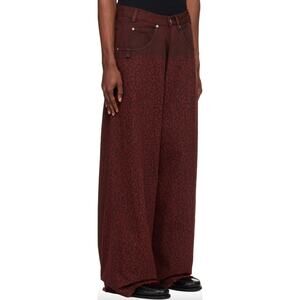 NEW LU'U DAN Men's Red Pleated Front Jeans Leopard Print Wide Leg Denim Size 38
